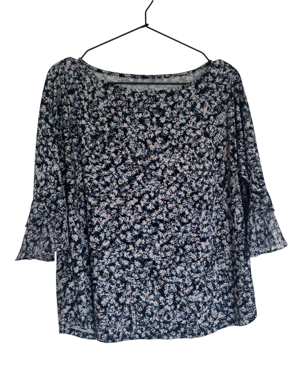 Women’s Navy Floral Boatneck Blouse - Lightweight Casual Top